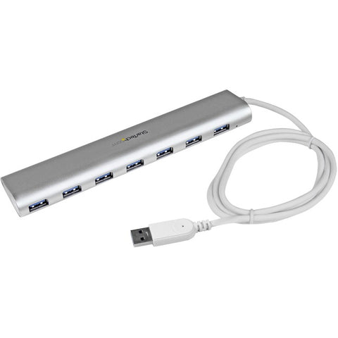 StarTech.com 7 Port Compact USB 3.0 Hub with Built-in Cable - Aluminum USB Hub - Silver