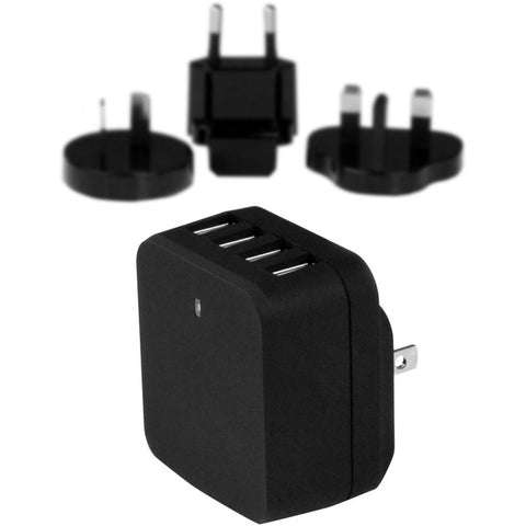 StarTech.com Travel USB Wall Charger - 4 Port - Black - Universal Travel Adapter - International Power Adapter - USB Charger