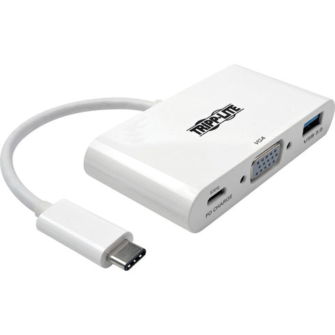 Tripp Lite USB-C to VGA Adapter with USB-A Port and PD Charging, White