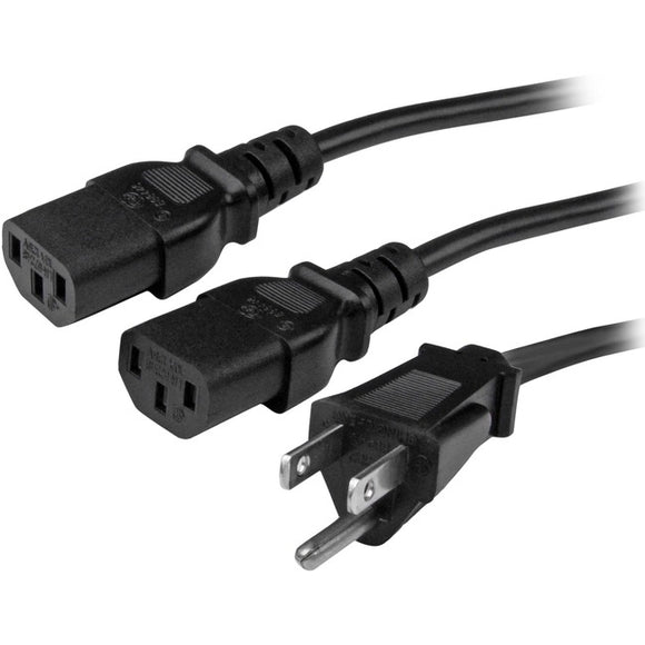 StarTech.com 10ft (3m) Computer Power Y Cord, NEMA 5-15P to C13, 10A 125V, 18AWG, Black Replacement PC Power Cord, TV/Monitor Power Cable