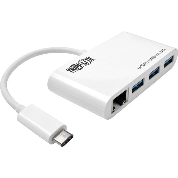 Tripp Lite 3-Port USB-C Hub with LAN Port, USB-C to 3x USB-A Ports, Gbe, USB 3.0, White
