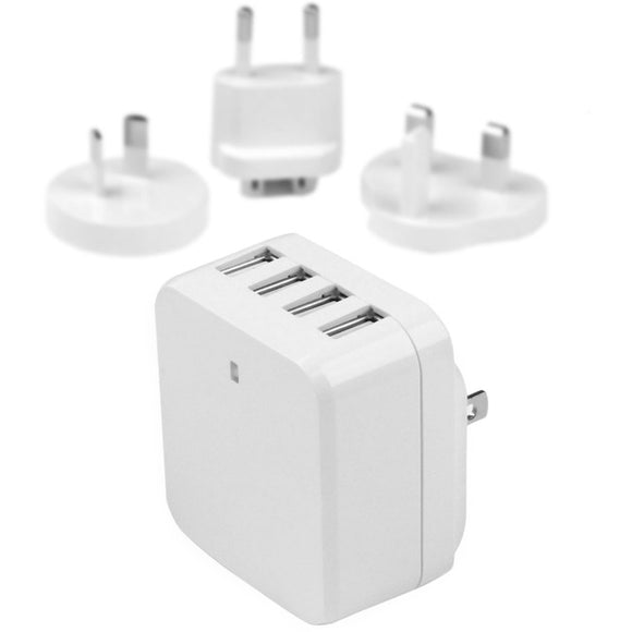 StarTech.com Travel USB Wall Charger - 4 Port - White - Universal Travel Adapter - International Power Adapter - USB Charger