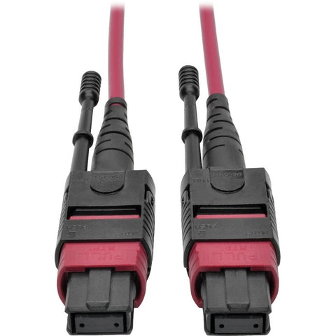 Tripp Lite 100G MTP/MPO Multimode OM4 Plenum-Rated Fiber Optic Cable (F/F), 12 Fiber, 40/100GBASE-SR4, Push/Pull Tabs, Magenta, 3 m