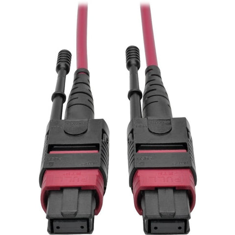 Tripp Lite 100G MTP/MPO Multimode OM4 Plenum-Rated Fiber Optic Cable (F/F), 12 Fiber, 40/100GBASE-SR4, Push/Pull Tabs, Magenta, 5 m