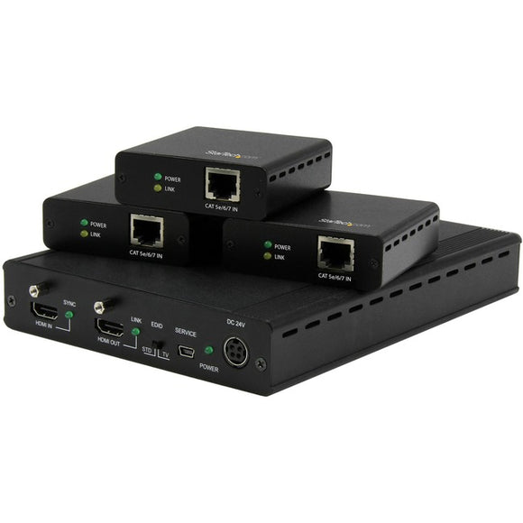 StarTech.com 3 Port HDBaseT Extender Kit with 3 Receivers - 1x3 HDMI over CAT5e/CAT6 Splitter - 1-to-3 HDBaseT Distribution System - Up to 4K