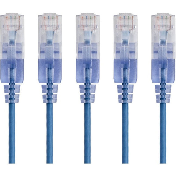 Monoprice 5-Pack, SlimRun Cat6A Ethernet Network Patch Cable, 7ft Blue