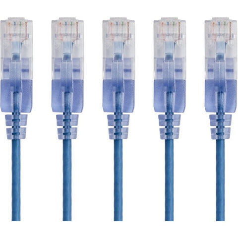 Monoprice 5-Pack, SlimRun Cat6A Ethernet Network Patch Cable, 7ft Blue