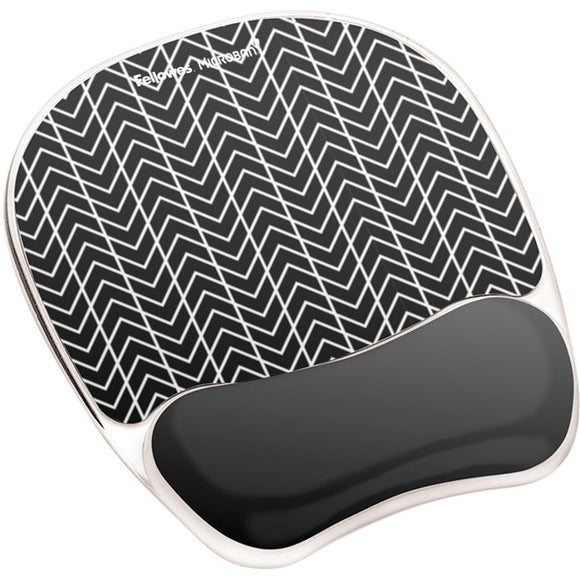 Fellowes Photo Gel Mouse Pad Wrist Rest with Microban® - Black Chevron