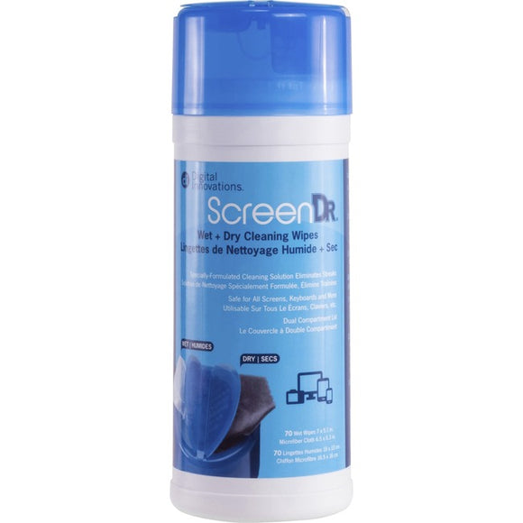 Digital Innovations ScreenDr Wet/Dry Streak-Free Wipes, 70-pack