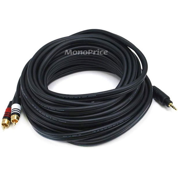 Monoprice 25ft Premium 3.5mm Stereo Male to 2RCA Male 22AWG Cable (Gold Plated) - Black