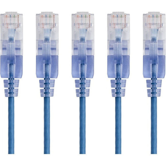 Monoprice 5-Pack, SlimRun Cat6A Ethernet Network Patch Cable, 14ft Blue