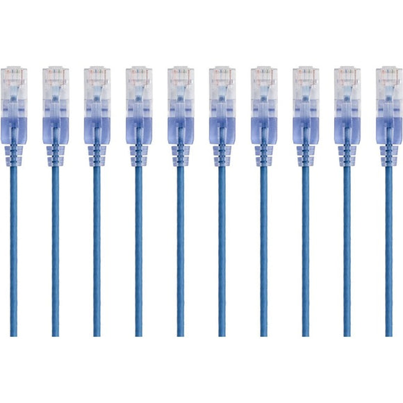 Monoprice 10-Pack, SlimRun Cat6A Ethernet Network Patch Cable, 7ft Blue