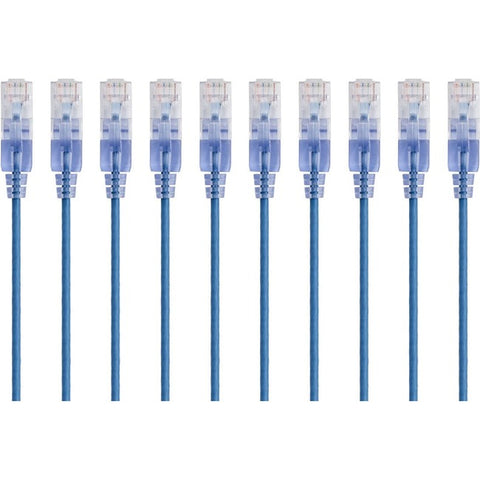Monoprice 10-Pack, SlimRun Cat6A Ethernet Network Patch Cable, 10ft Blue