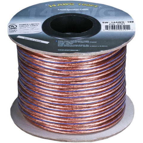 Monoprice Choice Series 14AWG Oxygen-Free Pure Bare Copper Speaker Wire, 100ft