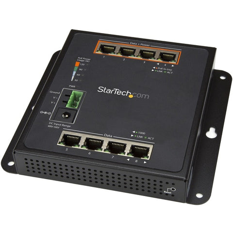 StarTech.com Industrial 8 Port Gigabit PoE Switch - 4 x PoE+ 30W - Power Over Ethernet GbE Layer/L2 Managed Network Switch -40C to +75C