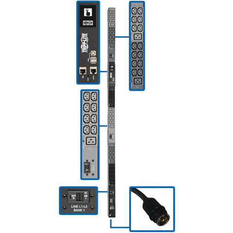 Tripp Lite PDU 3-Phase Monitored 200/208/240V 14.5kW 42 C13; 6 C19 LCD TAA