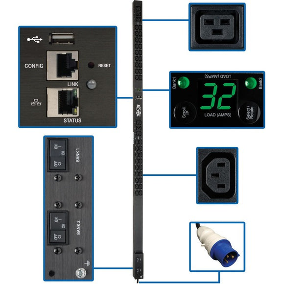 Tripp Lite PDU Monitored 230V 32A 36 C13 6 C19 IEC 309 LX Interface 0URM