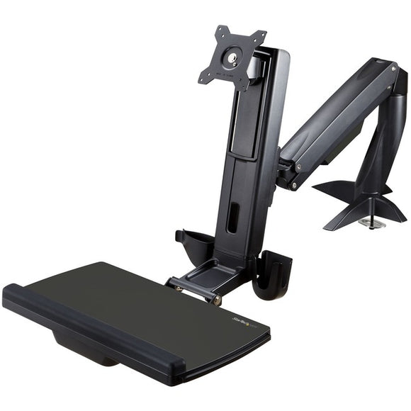 StarTech.com Sit Stand Monitor Arm - Desk Mount Sit-Stand Workstation up to 34 inch VESA Display - Standing Desk Converter - Keyboard Tray