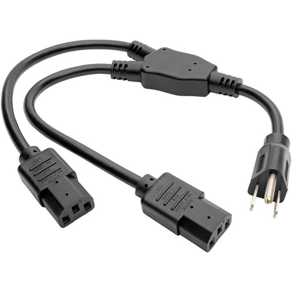 Tripp Lite Dual IEC Power Cord Splitter Cable 5-15P to 2x IEC-320 C13 18in