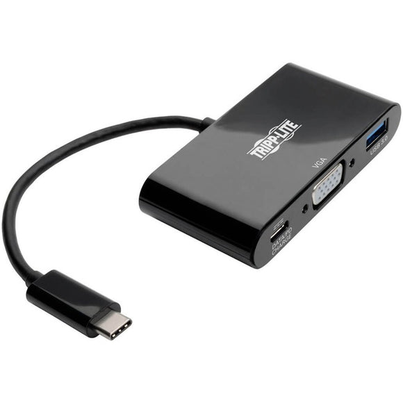 Tripp Lite USB C to VGA Multiport Adapter Converter w/ USB Hub PD Charging 1080p Black, Thunderbolt 3 Compatible, USB Type C, USB-C, USB Type-C
