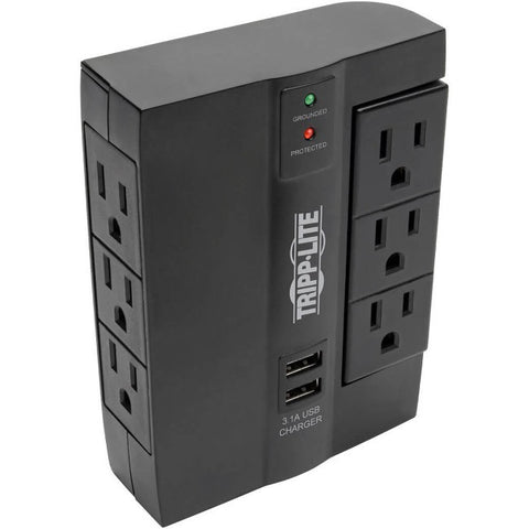 Tripp Lite Surge Protector Direct Plug-In 6 Outlet 3 Rotatable Outlets, 2 USB Charging Ports