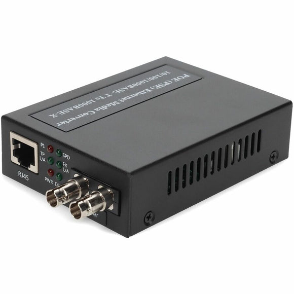 AddOn 10/100/1000Base-TX(RJ-45) to 1000Base-MX(ST) MMF 1310nm 2km IEEE802.3at/48V/1.0A/50W POE Media Converter