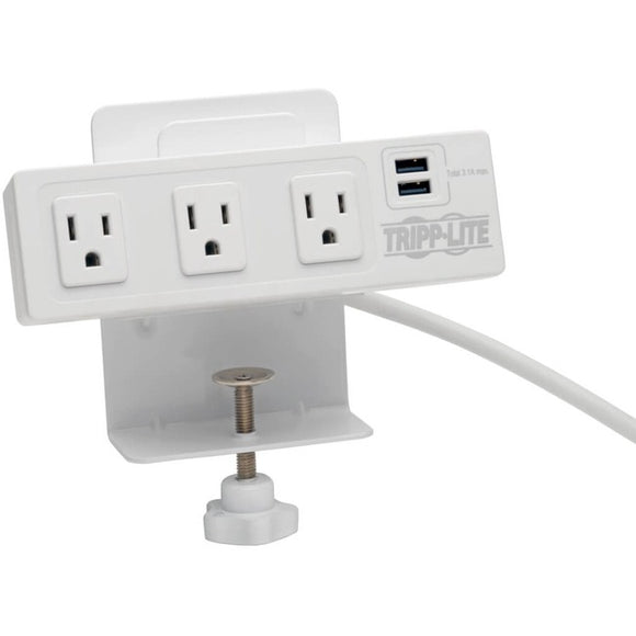 Tripp Lite 3-Outlet Surge Protector Power Strip w/ 2-Port USB Charging White
