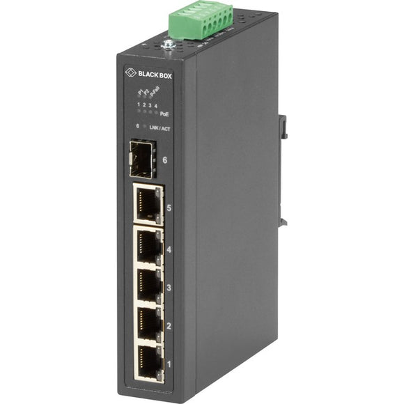 Black Box Industrial Ethernet PoE+ Switch - Unmanaged, Extreme Temperature, 6-Port