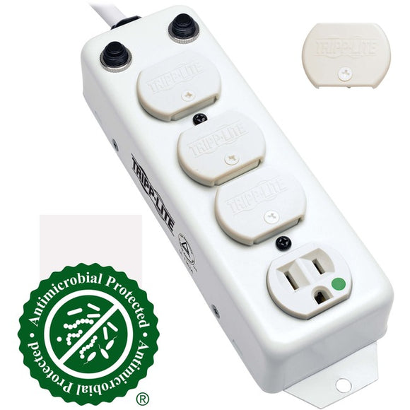 Tripp Lite Safe-IT Power Strip Medical Antimicrobial 120V 4 Outlet UL1363A 15ft Right Angle Cord