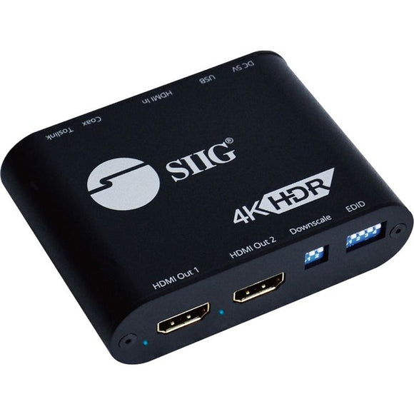 Siig, Inc. 2-port Hdmi Splitter, 18gbps 4k 60hz Hdr, S/pdif Toslink Or Coax Audio Extractor