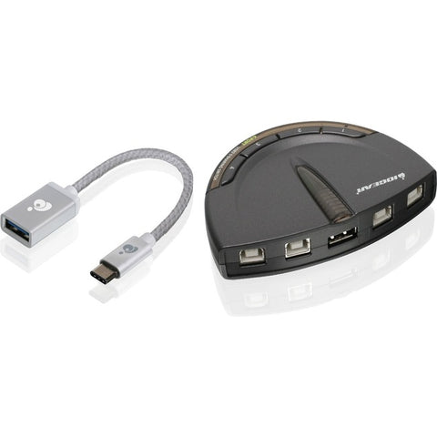 IOGEAR 4-Port USB 2.0 Printer Switch with USB-A to USB-C Adapter Kit