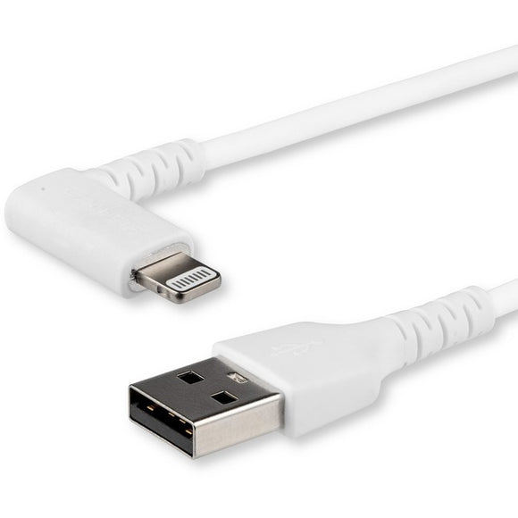 StarTech.com 1m USB A to Lightning Cable iPhone iPad Durable Right Angled 90 Degree White Charger Cord w/Aramid Fiber Apple MFI Certified