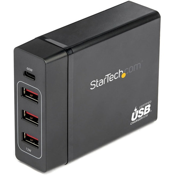 StarTech.com USB C Laptop Charger, 60W PD 3.0, 3x USB-A, Universal Compact USB Type-C Desktop Charger/Power Adapter, USB IF/ETL Certified