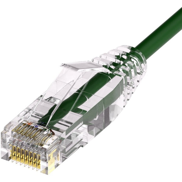 Unirise Clearfit Slim™ Cat6A 28AWG Patch Cable, Snagless, Green, 1ft