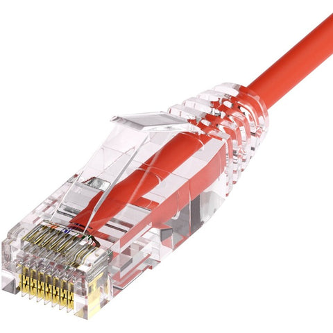 Unirise Clearfit Slim™ Cat6A 28AWG Patch Cable, Snagless, Red, 1ft