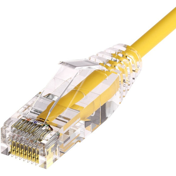 Unirise Clearfit Slim™ Cat6A 28AWG Patch Cable, Snagless, Yellow, 1ft