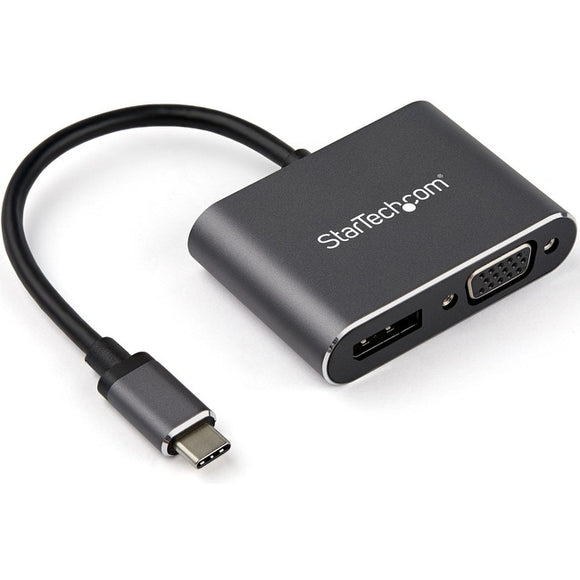 StarTech.com USB C Multiport Video Adapter - USB-C to 4K 60Hz DisplayPort 1.2 HBR2 HDR or 1080p VGA Monitor Adapter - USB Type-C 2-in-1