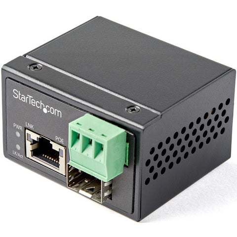 StarTech.com PoE+ Industrial Fiber to Ethernet Media Converter 30W - SFP to RJ45 - SM/MM Fiber to Gigabit Copper Mini Size IP-30