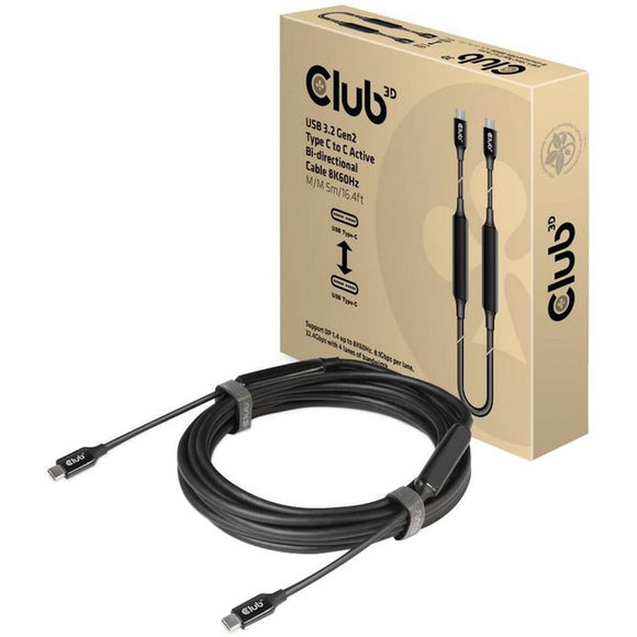 Club 3D USB 3.2 Gen2 Type C to C Active Bi-directional Cable 8K60Hz M/M 5m/16.4ft