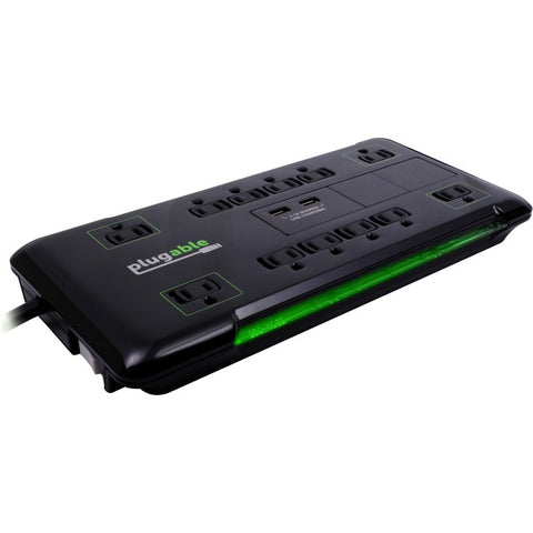 Plugable Surge Protector Power Strip with USB and 12 AC Outlets