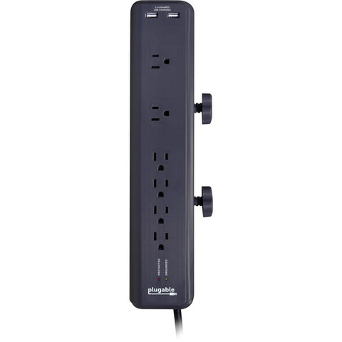 Plugable 6 AC Outlet Surge Protector with Clamp Mount for Workbench or Desk