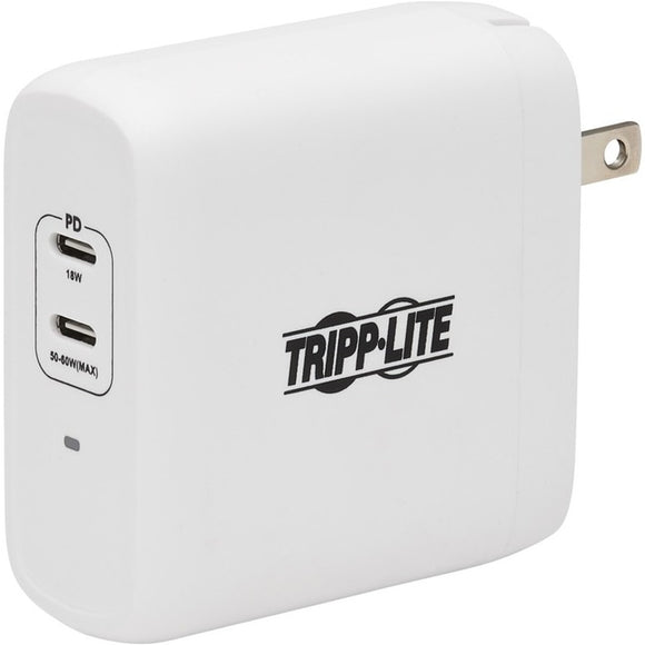 Tripp Lite USB C Wall Charger 2-Port Compact Gan Technology 68W PD3.0 White