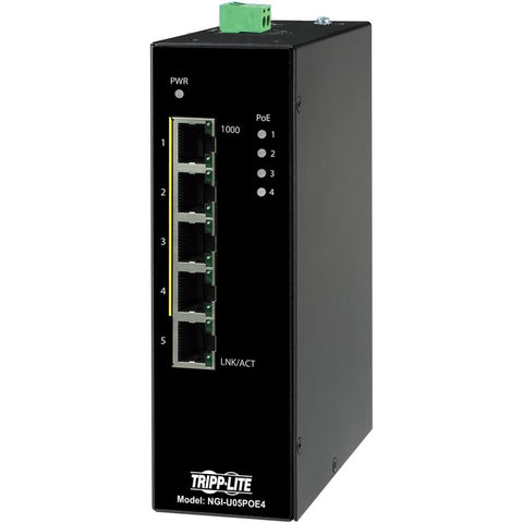Tripp Lite 5-Port Unmanaged Industrial Gigabit Ethernet Switch - 10/100/1000 Mbps, PoE+ 30W, -10° to 60°C, DIN Mount