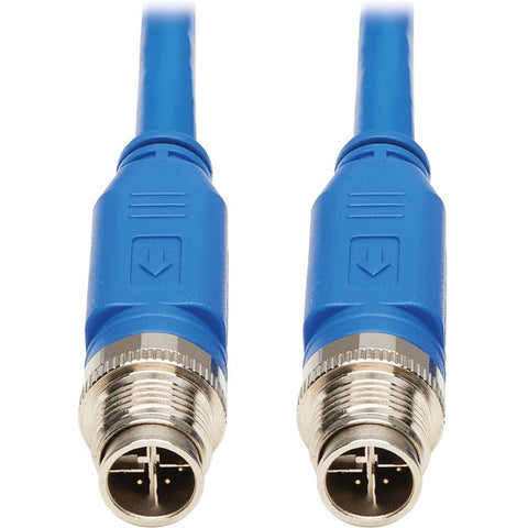 Tripp Lite M12 X-Code Cat6 1G UTP CMR-LP Ethernet Cable (M/M), IP68, PoE, Blue, 5 m (16.4 ft.)