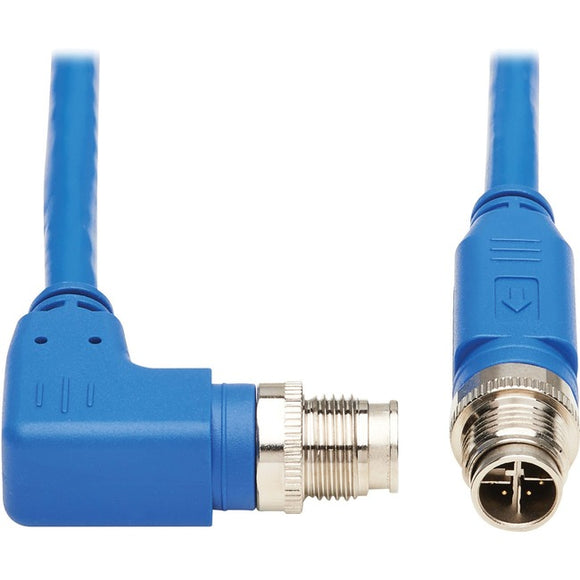 Tripp Lite M12 X-Code Cat6 1G UTP CMR-LP Ethernet Cable (Right-Angle M/M), IP68, PoE, Blue, 1 m (3.3 ft.)