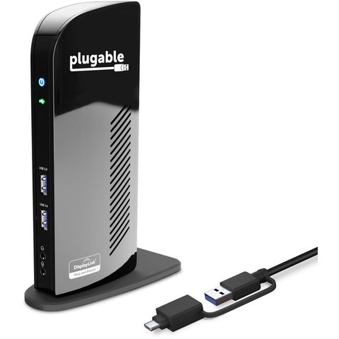 Plugable Hybrid USB-C & USB 3.0 Dual Monitor Laptop Docking Station, Windows and Mac Compatible