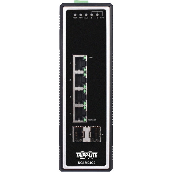 Tripp Lite 4-Port Managed Industrial Gigabit Ethernet Switch - 10/100/1000 Mbps, 2 GbE SFP Slots, -40° to 75°C, DIN Mount