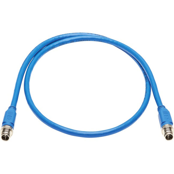 Tripp Lite M12 X-Code Cat6a 10G F/UTP CMR-LP Shielded Ethernet Cable (M/M), IP68, PoE, Blue, 1 m (3.3 ft.)