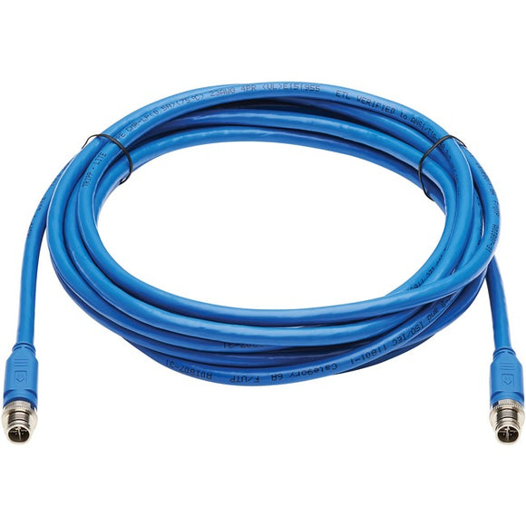 Tripp Lite M12 X-Code Cat6a 10G F/UTP CMR-LP Shielded Ethernet Cable (M/M), IP68, PoE, Blue, 3 m (9.8 ft.)