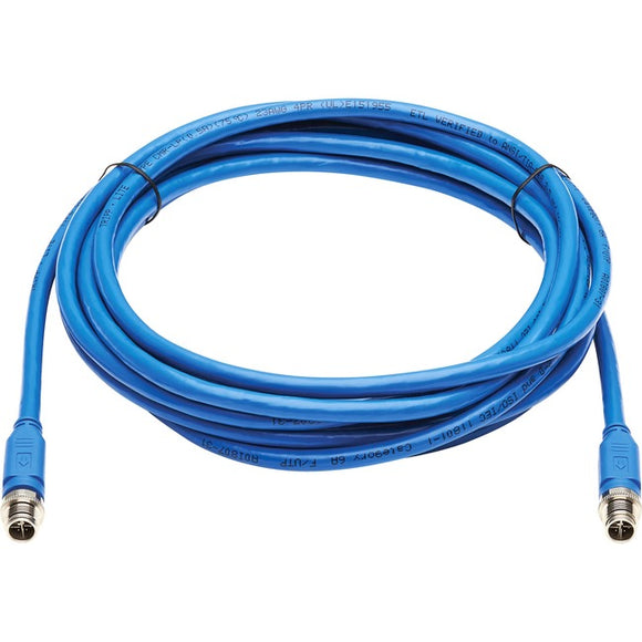 Tripp Lite M12 X-Code Cat6a 10G F/UTP CMR-LP Shielded Ethernet Cable (M/M), IP68, PoE, Blue, 5 m (16.4 ft.)